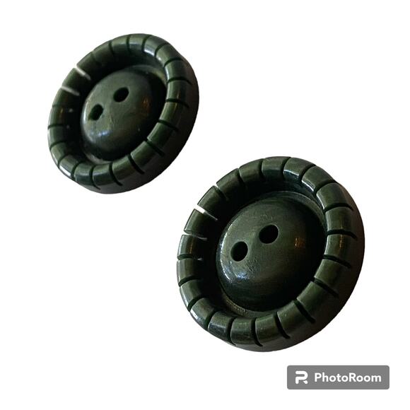 Plastic Buttons 2 Hole Marbled Green Set of 2 Original Sewing Fidget Crafts - Picture 1 of 11